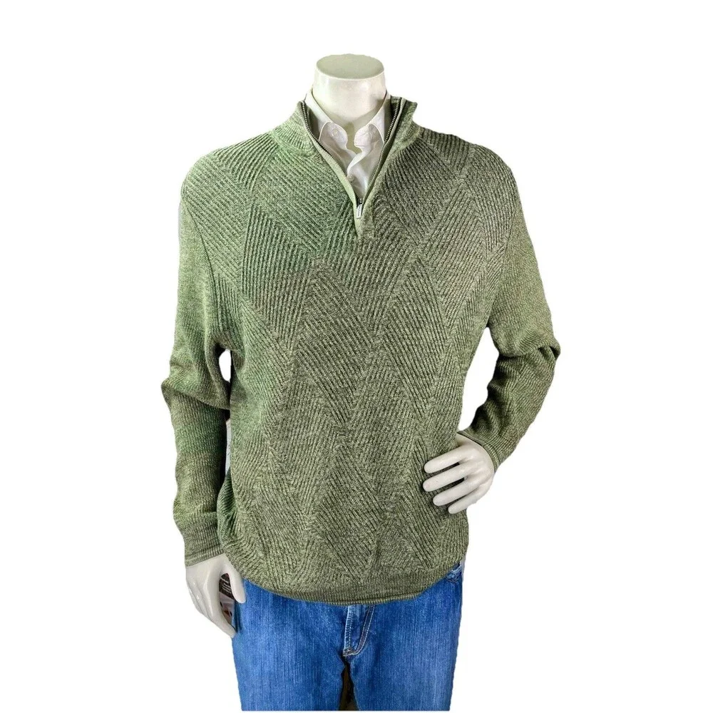 Tommy Bahama Sweater Mens XL Green Long Sleeve 1/4 Zip Pima Cotton Light Weight